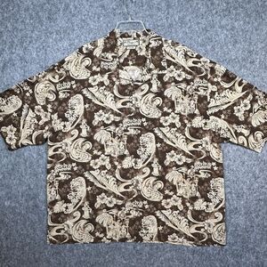 Pusser's Island Reserve Shirt Mens XL Silk Hawaiian Loop Collar Surfer Hula Girl